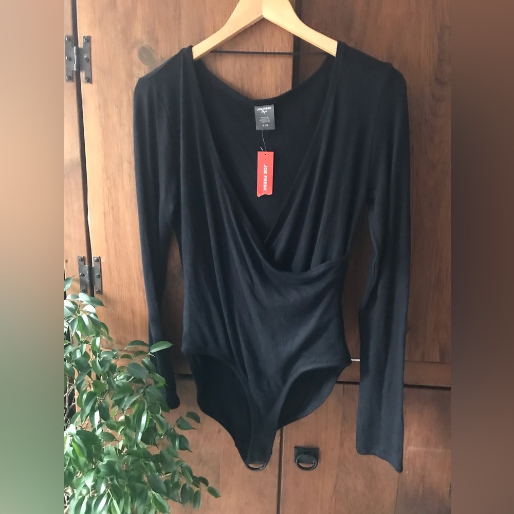 NEW ! Joe Fresh Black Crosstop Bodysuit - Size Large 🇨🇦